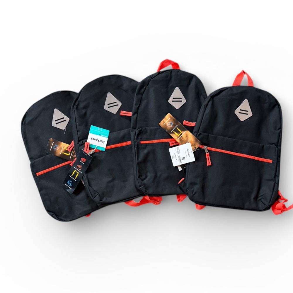 Set of 4 NWT Wexford black backpacks with orange trim
